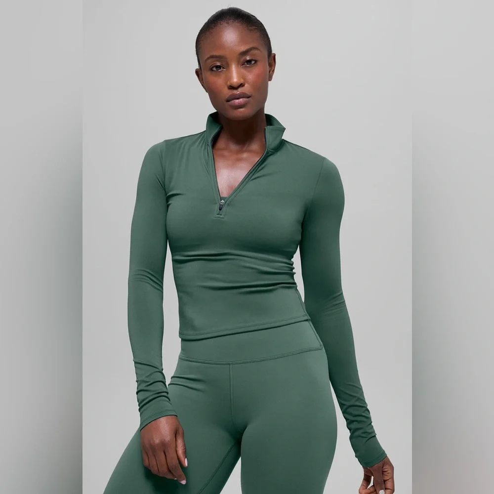 Nwt ALO Softsculpt Precision 1/4‎ Zip Long Sleeve Clover Green